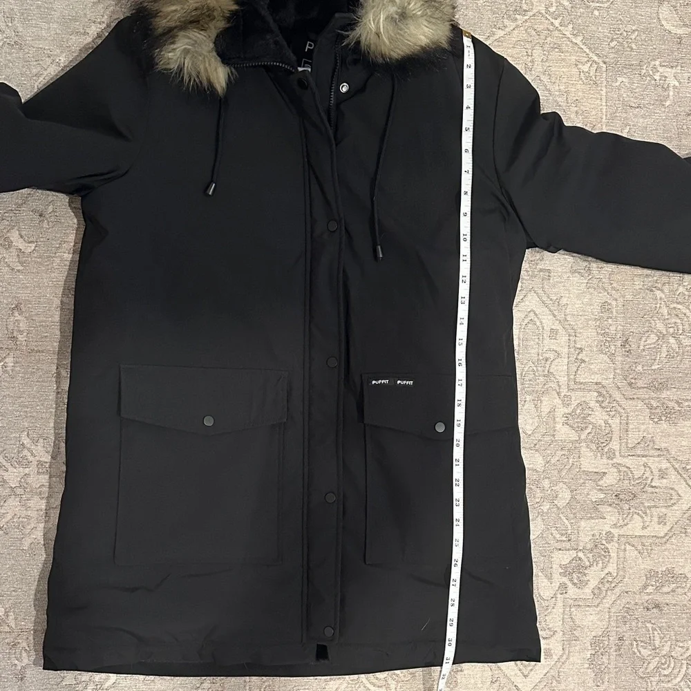 Black Parka with Faux Fur Hood